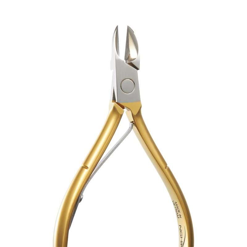 NGHIA Gold Nail Nipper - M-555 (Hard Steel): Precision 16 Jaw Acrylic Nipper with Gold Plated Finish, Curve Handle, and Single Spring Mechanism
