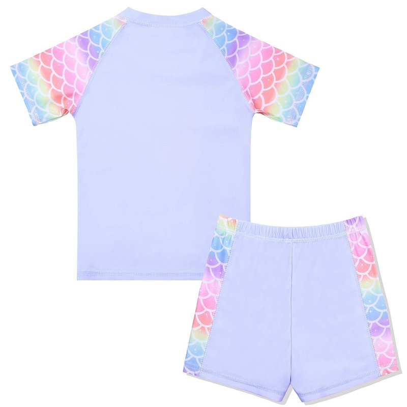 Girls Rash Guard Swimwear Mermaid Swimsuits 2-Piece Short Sleeve Swimwear