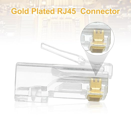 MECCANIXITY 30pcs Cat6 RJ45 Pass Through Connectors, RJ45 Connector 8P8C Gold Plated Plugs with 30pcs Yellow Strain Relief Boots for Solid or Stranded UTP Ethernet Cable, 1.1mm