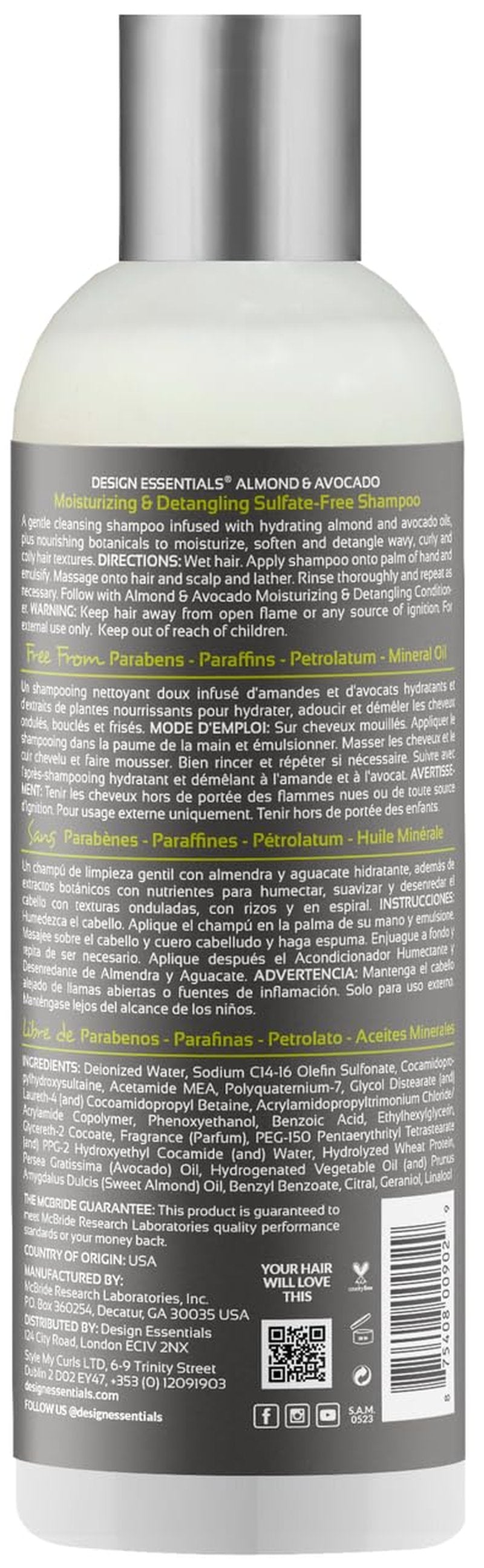 Design Essentials Natural Almond & Avocado Moisturizing & Detangling Sulfate-Free Shampoo, 32 Ounce