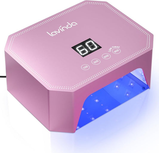 Lavinda 54W UV LED Nail Lamp - Professional Gel Nail Dryer with LCD Display & Auto Sensor | Pink