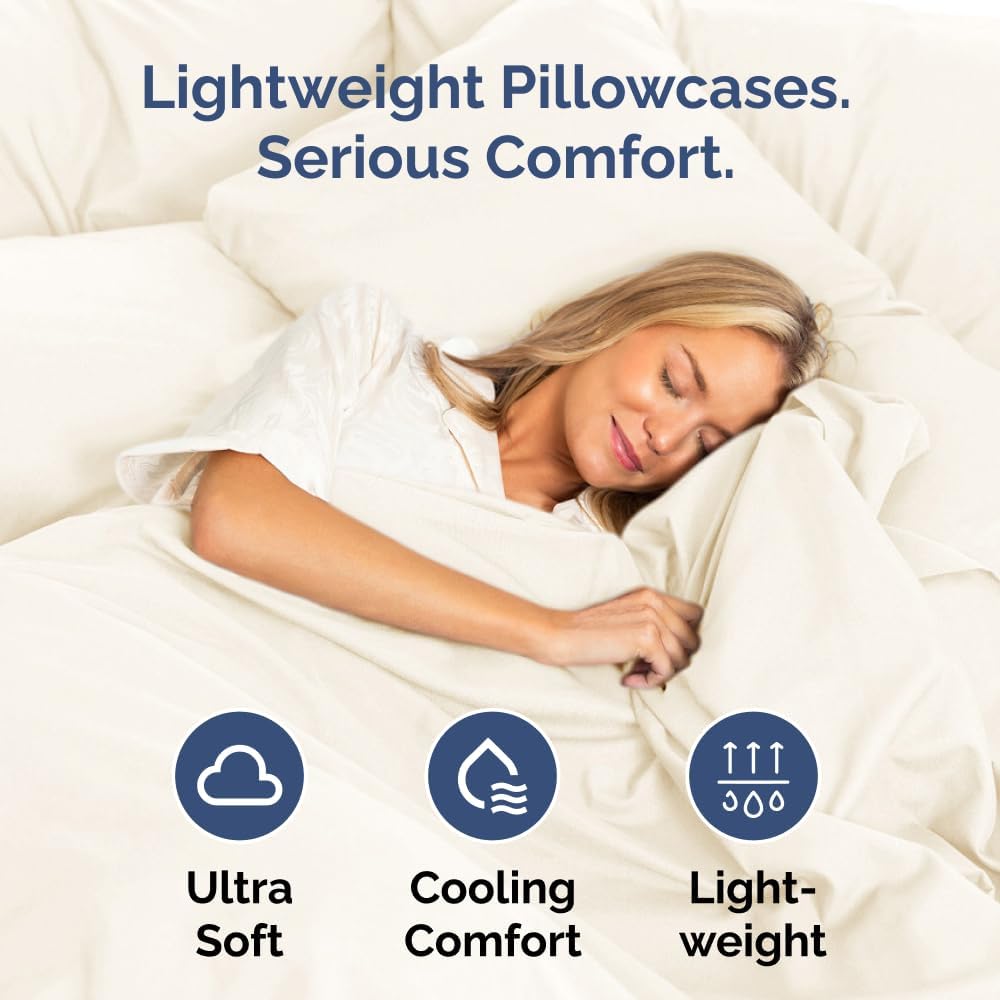 Skiennix Queen Pillow Cases Set of 2 - Ultra Soft Hotel Quality Covers - Wrinkle Free & Fade Resistant - Off White