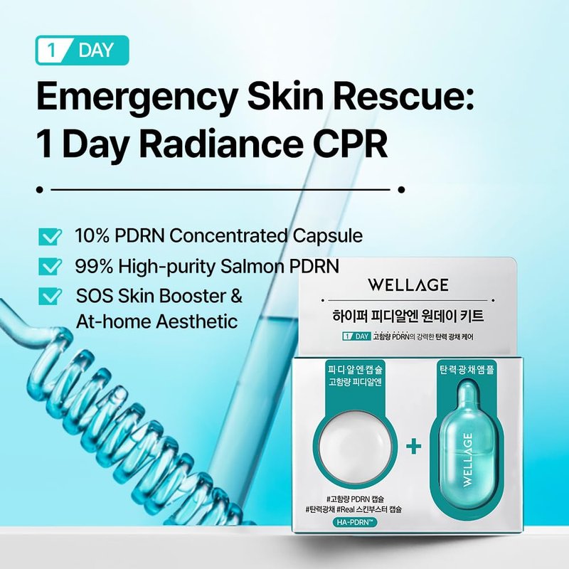 WELLAGE Hyper PDRN One-day Kit 7ea, Hydrating Peptide for Face, Korean Skin care, PDRN, Niacinamide, Hyalruonic acid, Pore minimizing