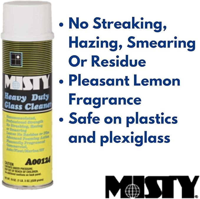 MISTY Heavy Duty Glass Cleaner - 19 oz (Case of 12) 1001482 - Professional-Strength, Foaming, Ammonia Free, Leaves No Residue or Film on Windows, Windshields, Mirrors