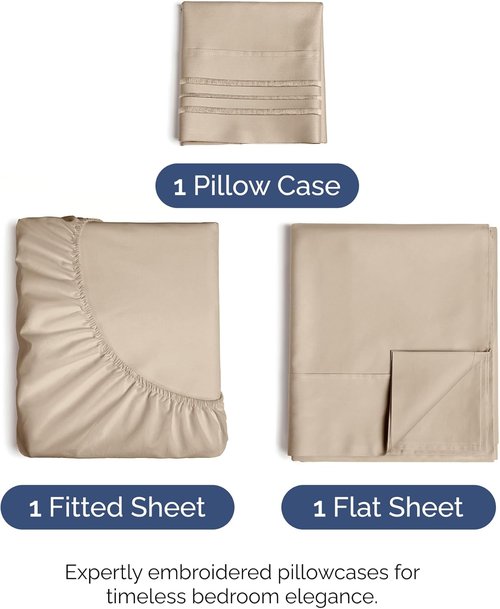 Hotel Luxury Twin Size 3-Piece Sheet Set - Comfy, Breathable & Cooling Bed Sheets - Ultra-Soft, Wrinkle-Free, Deep Pockets - Oeko-Tex Certified - Cream