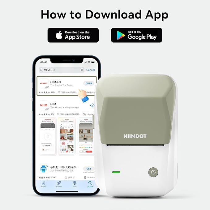 NIIMBOT B1 Label Maker Machine, Thermal Label Printer Easy to Use for Office, Home, Business, Came with 1 Roll White Label(Green)