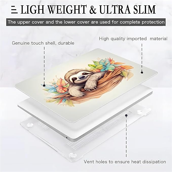 COTAIL Compatible with MacBook Air 13.3 13.6 Inch Case 2022 2021 2020 2019 Plastic Hard Shell Case Cover,13.3 Pro(A1706/A1708/A1989/A2159/A2289/A2338), Sloth