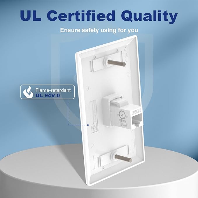 VCE Ethernet Wall Plate (UL-Listed), 1-Port CAT6 Wall Plate and Jack, RJ45 Keystone Outlet with Single Gang Low Voltage Mounting Bracket, White 2-Pack