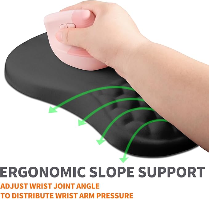 Armanza Ergonomic Joint Wrist Support Mouse Pad with Memory Foam Cushion Massage Bump, Carpal Tunnel Pain Relief Mousepad Slope Design for Wrist Rest, 11.8x7.9 in, Black