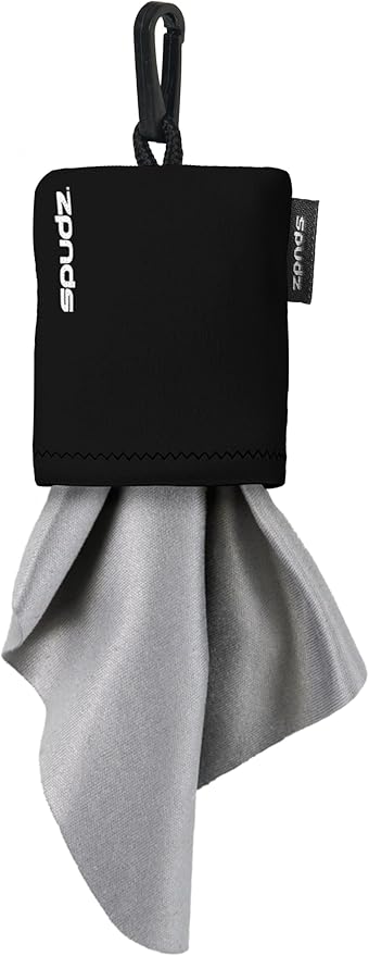SPUDZ Classic Microfiber Lens Cleaner – Clip-On Pouch, Washable – for Binoculars, Scopes, Glasses, Screens | Classic | Black, 10 x 10 Inch
