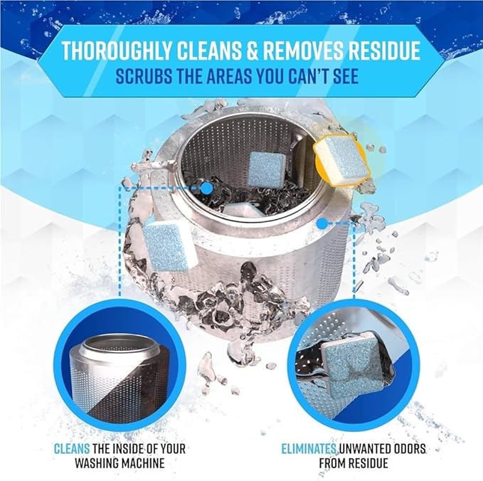 Washing Machine Cleaner Descaler 12 Pack - Deep Cleaning Tablets For HE Front Loader & Top Load Washer, Septic Safe Eco-Friendly Deodorizer, Clean Inside Drum and Laundry Tub Seal - 12 Month Supply(3C