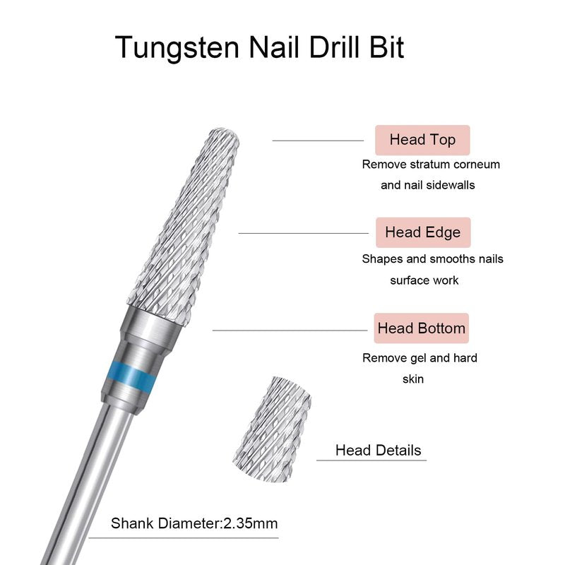 Tungsten Carbide Nail Bits - 3 Pcs Acrylic Nail Drill Set for Fast Gel Removal | 3/32" Size