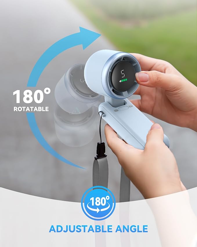 PlayHot Portable Handheld Turbo Fan, 5-Speed Personal Fan, USB-C Rechargeable Fan Up to 12 Hours, 3 IN 1 Hand Fan with Air Turbo Tech Cooling, Travel Fan for Cruise, Beach, Gifts for Women (Blue)