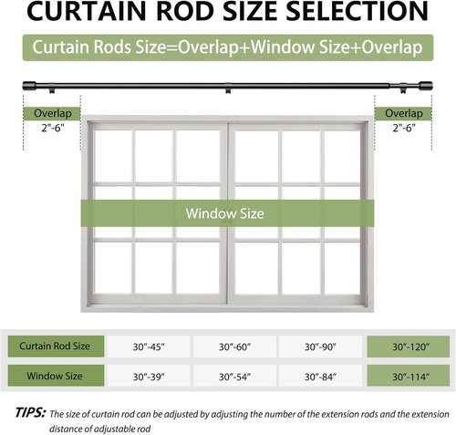 Adjustable Black Curtain Rods by [Brand Name] - 5/8” Diameter, 30-120 Inch for Windows | Perfect for Small Curtains