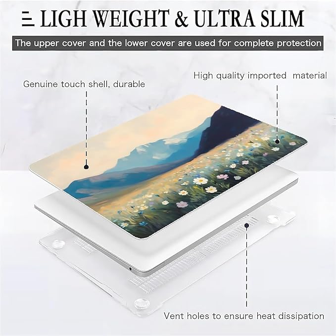 COTAIL Compatible with MacBook Air 13.3 13.6 Inch Case 2022 2021 2020 2019 Plastic Hard Shell Case Cover,13.3 Pro(A1706/A1708/A1989/A2159/A2289/A2338), Wildflowers and Mountains