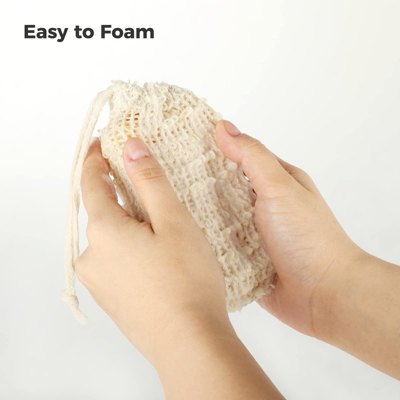 COSYOO 100 Pcs Sisal Soap Saver Bag with Drawstring, Plastic-Free Soap Saver Bags Reusable& Natural Bubble Exfoliating Pouch for Bath & Shower, Zero Waste Mesh Bag for Foaming & Drying Soaps