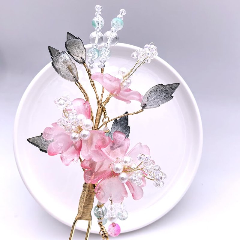 Rabith Henn Elegant 3-Tier Lotus Hair Stick, Transparent Multicolor Resin Flower Hair Pin for Women, Japanese Chinese Bun Updo Hairstyle Accessory Gift (Peony Pink)