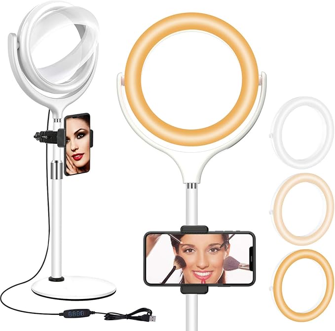 8 inch Desk Ring Light with Stand, Adjustable Zoom Lighting for Computer, Circle Light for Video Conference, Zoom Calls, Virtual Meeting, Video Recording, Streaming, Podcast