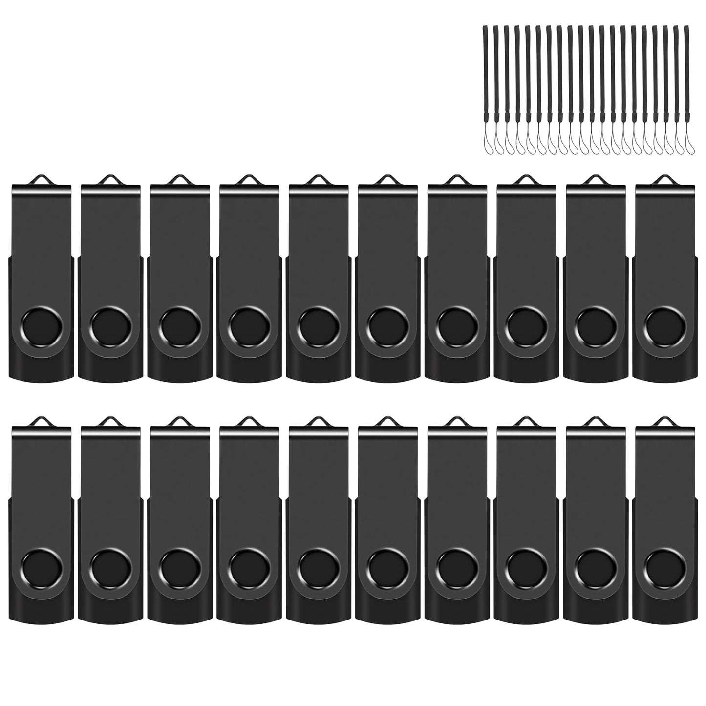 EASTBULL 32GB USB Flash Drive Bulk Thumb Drives 20 Pack with Lanyards USB 2.0 Jump Drive 32GB Memory Sticks Zip Pen Drive for Storage and Backup Black 20PCS