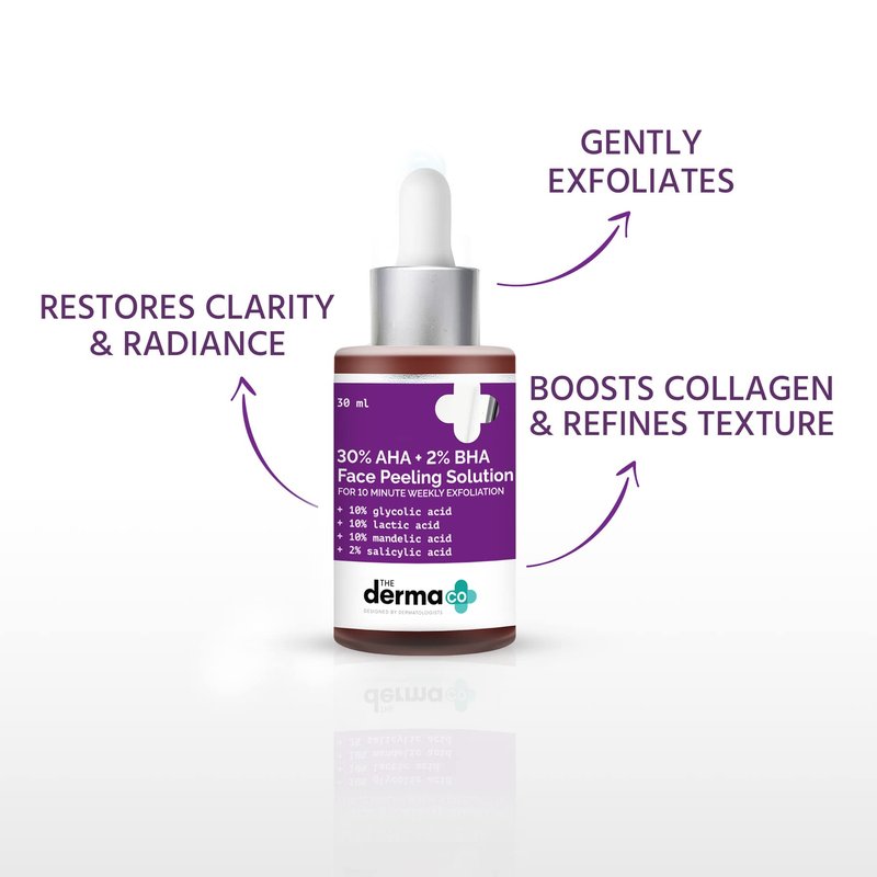 The Derma Co 30% AHA + 2% BHA Pee-ling Solution | Multi-Purpose Formula for Clogged Pores, Acne Marks & Aging Skin | 10 Min Deep Exfoliation | 1.01 Fl Oz/30ml