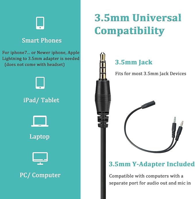 Callez 3.5mm Headset with Microphone Noise Cancelling for Cell Phone PC Laptop, Stereo Computer Headphones for iPhone Android Call Center Office Skype, in-line Control, Clear Chat