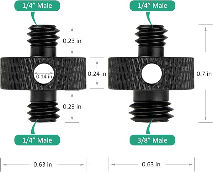 Rigych Camera Mount Screw 1/4" Male to 1/4" Male & 1/4" to 3/8" Tripod Screw Adapter with Hole 7 Pcs Set for Camera Tripod Mount Light Stand DSLR Equipped with Hex-L Key (Black)