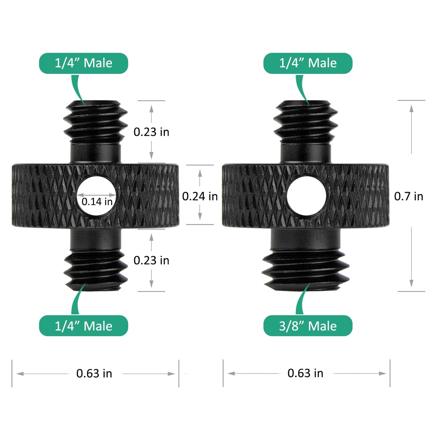 Rigych Camera Mount Screw 1/4" Male to 1/4" Male & 1/4" to 3/8" Tripod Screw Adapter with Hole 7 Pcs Set for Camera Tripod Mount Light Stand DSLR Equipped with Hex-L Key (Black)