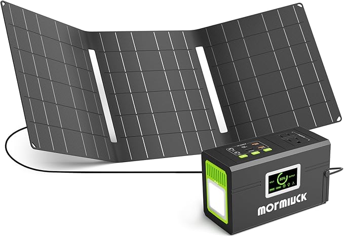mormluck Solar Generator, 127W(Peak 200W) 88.8Wh Portable Power Station with 30W Solar Panel, 110V Lithium Battery Pack with Ac Outlet, Soalr Powered Generator for Home,Camping