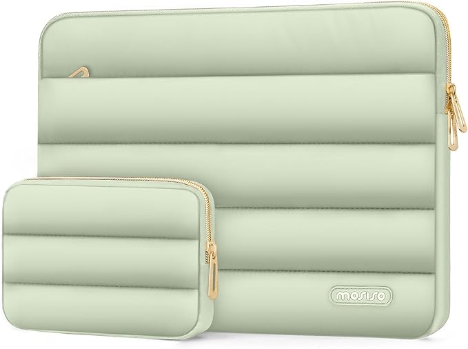 MOSISO Laptop Case 13.3 inch,13-13.3 inch Puffy Laptop Sleeve Compatible with MacBook Neo/Air 13.6 M5 M4 M3 M2 M1/Pro 13/14,HP Dell ASUS Lenovo,Polyester Horizontal Bag with Small Case, Sage Green