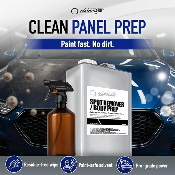 Nanoskin Spot Remover/Body Prep Automotive Surface Prep Cleaner 5 Gallon - Fast-Drying Solvent Degreaser Removes Tar, Grease, Wax & Adhesive, VOC-Compliant Pre-Paint Panel Prep