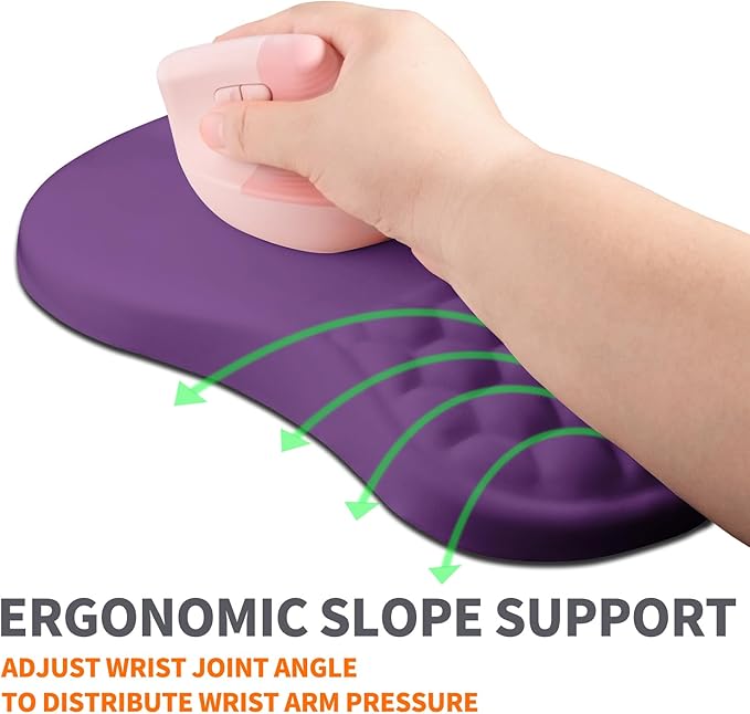 Armanza Ergonomic Joint Wrist Support Mouse Pad with Memory Foam Cushion Massage Bump, Carpal Tunnel Pain Relief Mousepad Slope Design for Wrist Rest, 11.8x7.9 in, Dark Violet