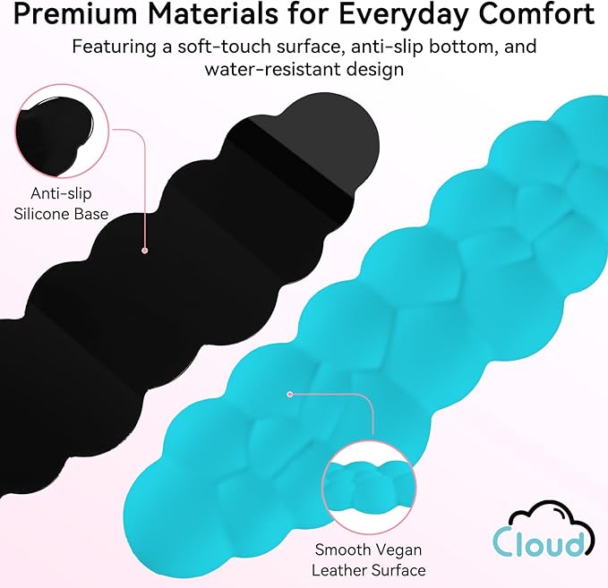 Sushret Cloud Wrist Rest for Computer Keyboard, 4-in-1 Memory Foam Leather Cloud Keyboard Wrist Rest and Mouse Pad Set with Ergonomic Support for Arm and Palm Cushion, Gaming/Work Setup, Scuba Blue