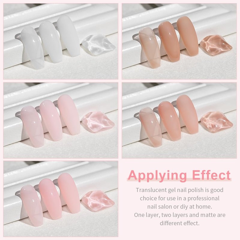 RARJSM Nude Rubber Base Gel Nail Polish Set Clear Sheer Milky White Opaque Pink Builder Base Gel in a Bottle Hard Extension Gel Skin Tone 6 Netural Colors Cured for Nails at Home Salon DIY Beginner