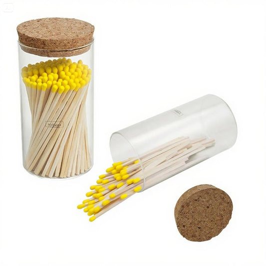 Meya Luxury Colored Safety Matches | 4-Inch Long Matches in Glass Jar | Perfect for Lighting Candles | 150 PIECES | 10 CANDLES AND EXTRA EMPTY JAR GIFT (YELLOW)
