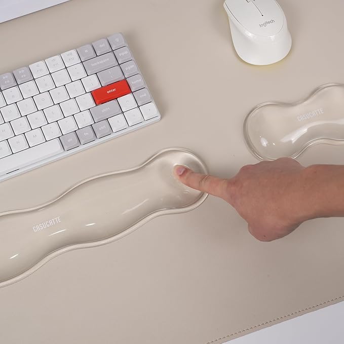 CASUCATTE Ergonomic Clear Gel Wrist Rest for Computer Keyboard - Non-Slip Crystal Gel Pad, Soft Comfortable Support, Washable, Office Gaming Wrist Pain Relief