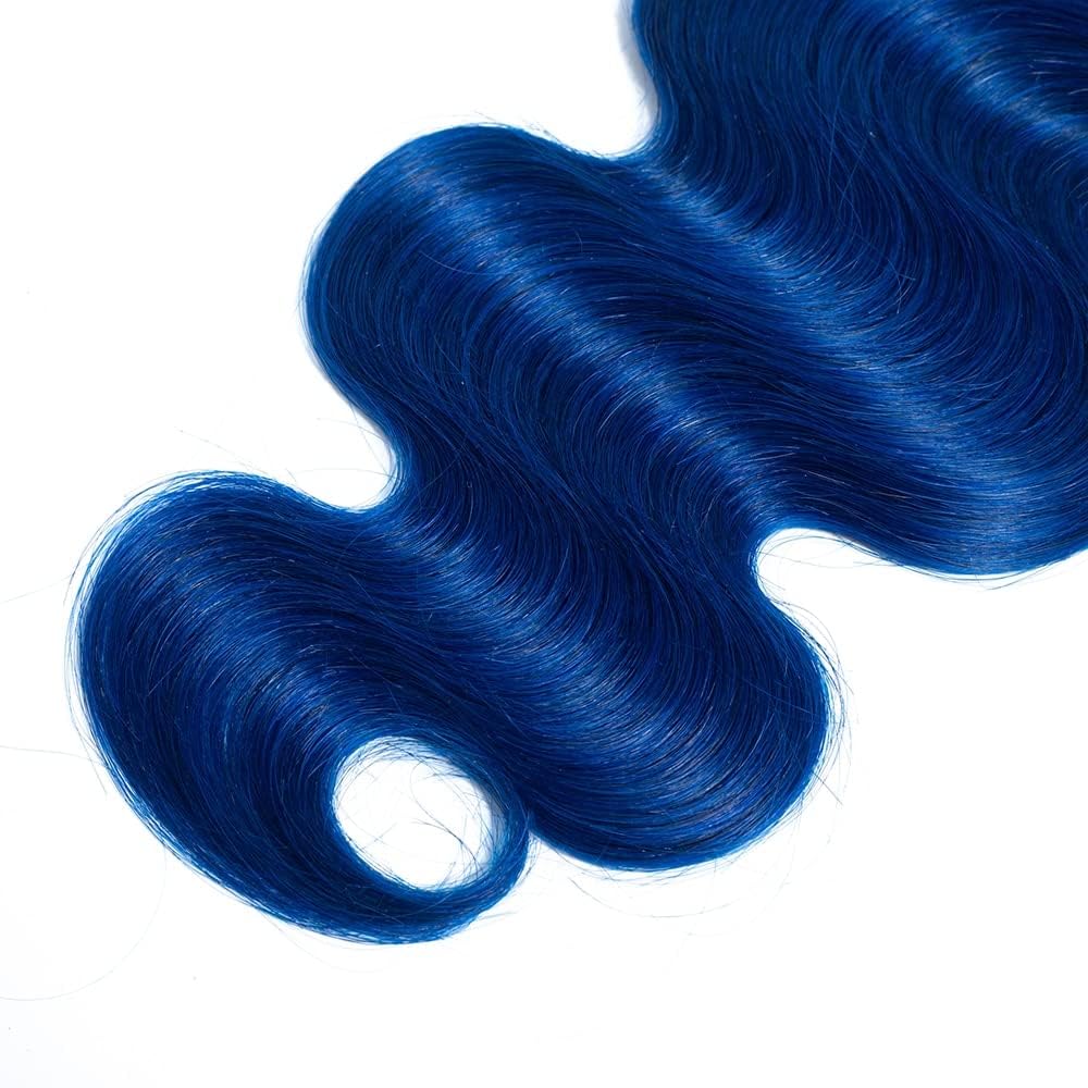 Cklikeb Human Hair Bundles T1B/Blue Color Body Wave Bundles Unprocessed Brazilian Virgin Human Hair 10 12 14 Inch 3 Bundles Quick Weave Human Hair Extensions 300g (T1B/Blue Body Wave, 10 12 14)