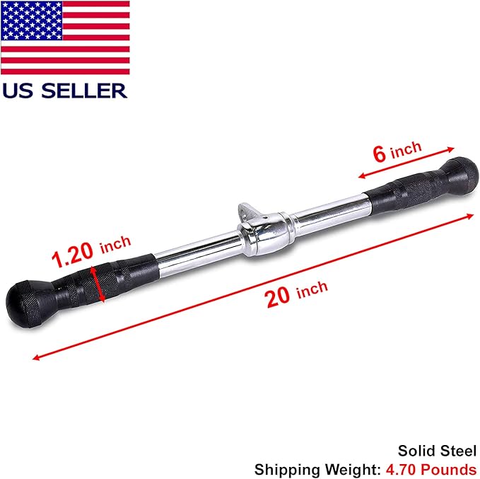 FITNESS MANIAC USA 4-Piece set Home Gym Cable Attachment Handle Machine Exercise Chrome PressDown Strength Training Home Gym Attachments