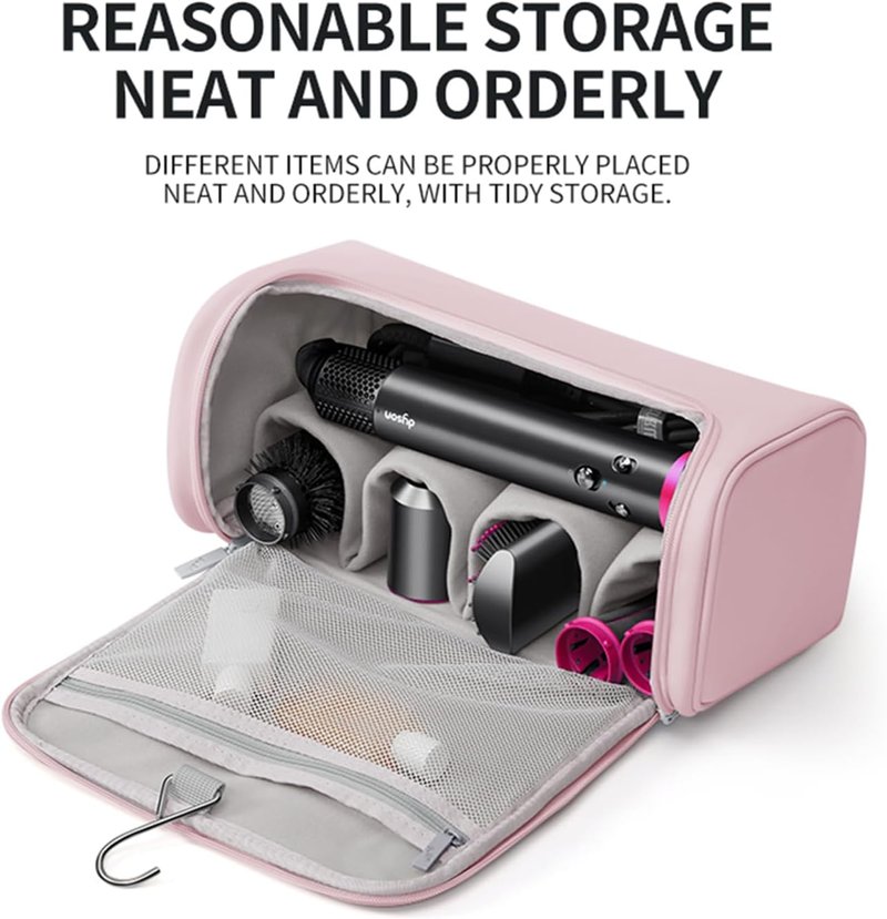 Dyson Airwrap Travel Case - Portable Storage Bag with Metal Hook | Fits All Models, Pink