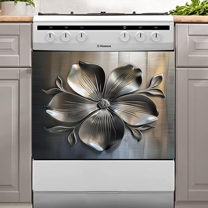 Metal Flower Dishwasher Magnetic Cover for Door Front, Retro Style Stainless Steel Refrigerator Magnet Decor Sticker, Dishwasher Magnet Panel Decal for Fridge Home Appliance 23 W x 17 H inches