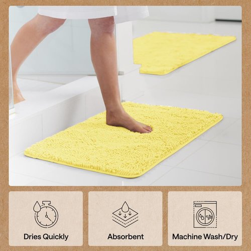 GORILLA GRIP Bath Rug Mat, Thick Soft Absorbent Chenille, Quick Dry Microfiber Mats, Rubber Backing Washable Shower Floor Rugs, US Designed Bathroom Bathmat Home Decor Accessories, 24x17 Yellow