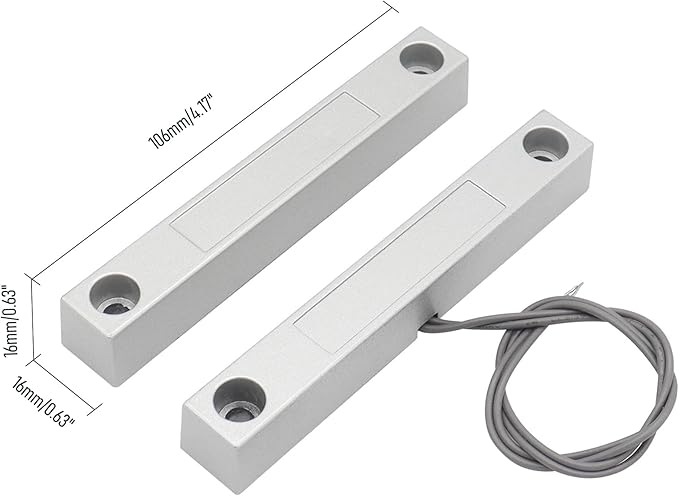 FOCMKEAS Magnetic Reed Switch Wired Surface Mount Normally Open NO Contact Sensor Alarm Magnetic Door Switch with 2 Wires, Zinc Alloy Sliver, MC-58