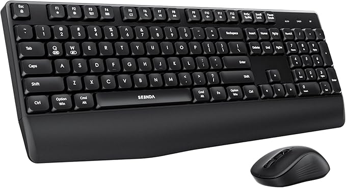 seenda Wireless Bluetooth Keyboard Mouse Combo, COE200 Ergonomic Keyboard with Wrist Rest, Silent Mouse, Multi-Device Connection, Full-Size Compatible for Windows PC Laptop Mac MacBook, Black