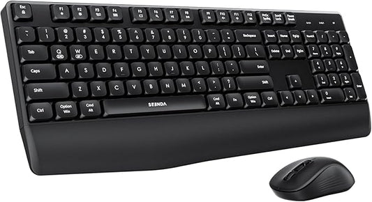 seenda Wireless Bluetooth Keyboard Mouse Combo, COE200 Ergonomic Keyboard with Wrist Rest, Silent Mouse, Multi-Device Connection, Full-Size Compatible for Windows PC Laptop Mac MacBook, Black
