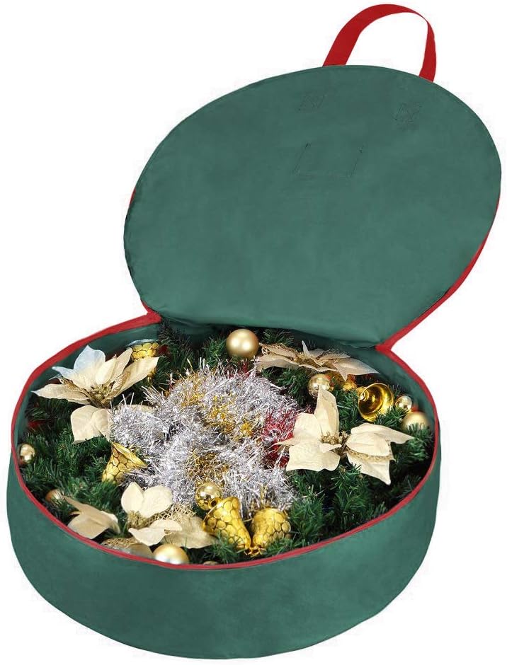 Primode Christmas Wreath Storage Bag - 24" Artificial Wreath Container with Dual Zipper & Sturdy Handles | 2-Pack, Green