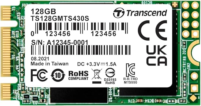 Transcend 128GB M.2 2242 SATA III SSD, MTS430S B+M Key with DRAM Cache, Up to 560MB/s, 3D TLC NAND Internal SSD for Ultrabook/Laptop/PC/Desktop, SLC Cache, LDPC Error Correction