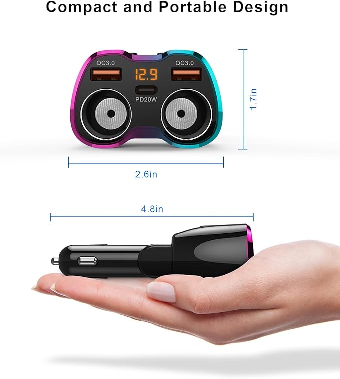 2026 Upgraded Cigarette Lighter Splitter, SUPERONE 180W 2-Socket Cigarette Lighter Adapter with Dual QC3.0 and 20W PD USB C Car Charger Splitter for GPS/Dash Cam/Laptop/iPad/iPhone 17/16/15/14/13/12