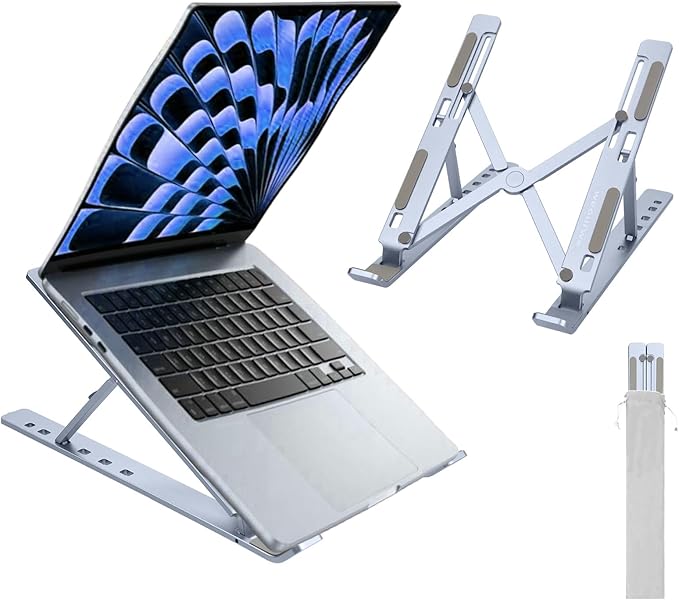 weourwe Ergonomic and Foldable Laptop Stand for Desk, Adjustable Riser, Fits All Laptops and Notebooks up to 17,Ultra-Thin,Ventilated Cooling,ABS+Silicone,Midnight.