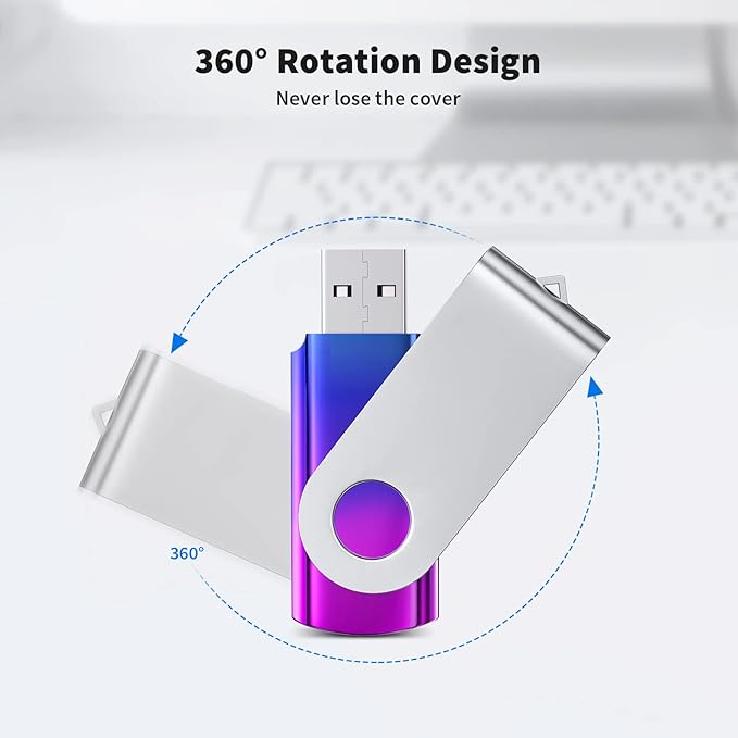 ABLAZE 1GB Flash Drive 2 Pack, USB 2.0 Thumb Drives with Lanyards Swivel USB Memory Stick 4GB（Green and Purple