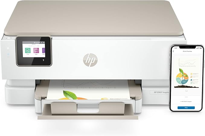 HP Envy Inspire 7255e Wireless Color Inkjet Printer, Print, scan, copy, Easy setup, Mobile printing, Best-for-home, 3 month Instant Ink trial included, AI-enabled (1W2Y9A)