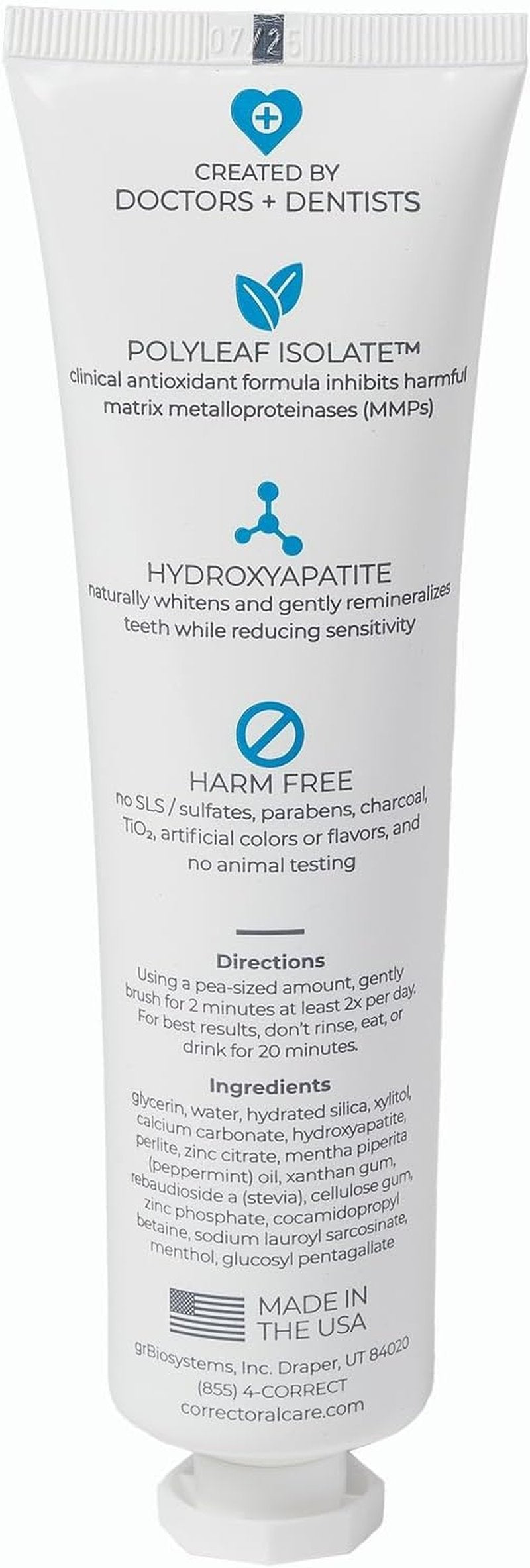 Fluoride-Free Nano-Hydroxyapatite Toothpaste – Whitening, Sensitive Teeth, MMP Inhibiting, Antiplaque, Remineralizing, Created by Doctors + Dentists for Gum Health, SLS-Free, Made in USA, 4oz, 2-Pack